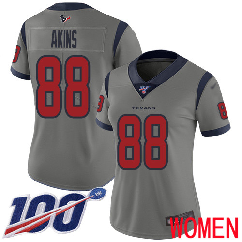 Houston Texans Limited Gray Women Jordan Akins Jersey NFL Football #88 100th Season Inverted Legend